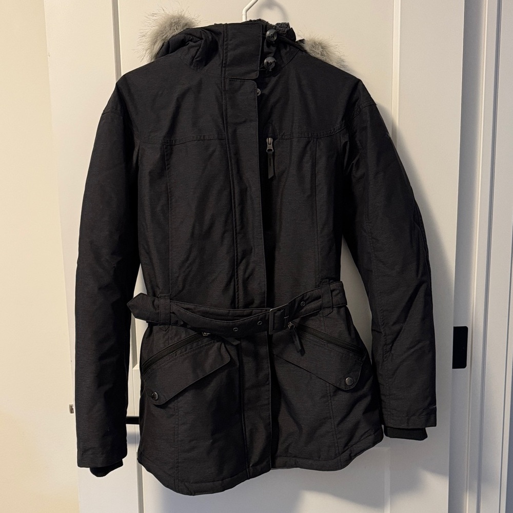 Columbia Women's Black Hooded Parka Jacket with Belt
